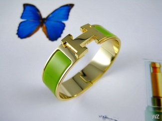 Hermes Green Enamel Clic H Bracelet Narrow Width (18mm) In Gold